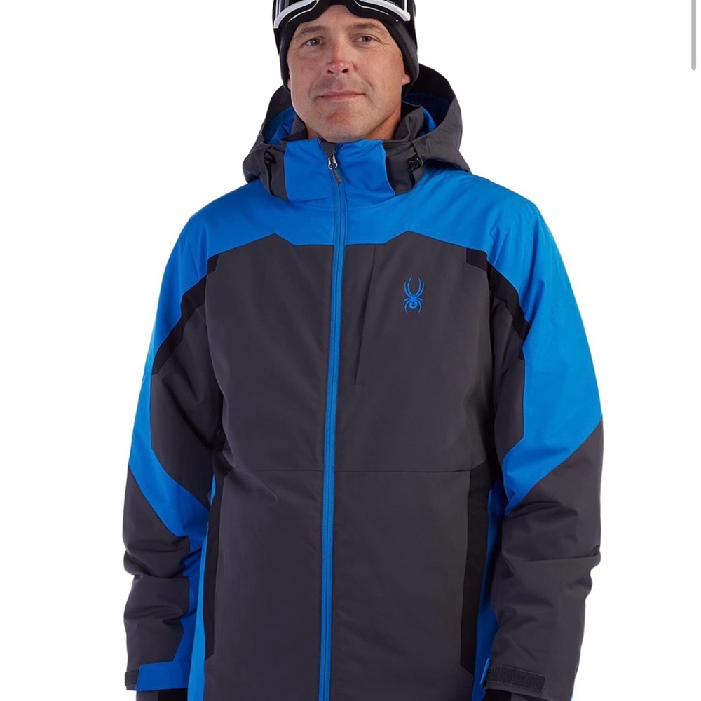 SPYDER BLUE AND CHARCOAL GUARDIAN INSULATED SKI JACKET MEN'S MEDIUM